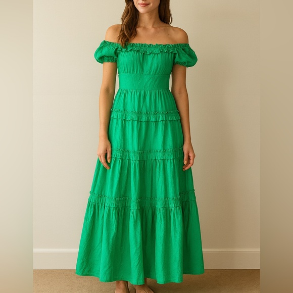 Love The Label Dresses & Skirts - Love the Label Off the Shoulder Green Tiered Maxi Dress